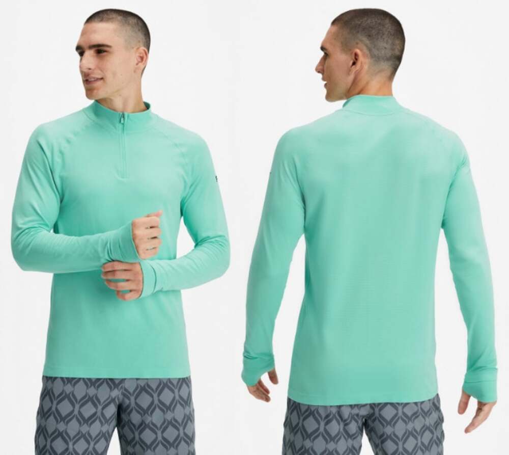 Fabletics NEW The Training Day Long-Sleeve Quarter Zip Top Mint Mist Men's Large